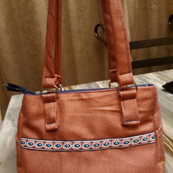 Modern Western Sarape Ribbon trim Double Handle Purse Shoulder bag Satchel Pink - Picture 2 of 5